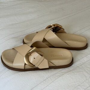 SCHUTZ Lois Leather Sandals with Gold Buckle